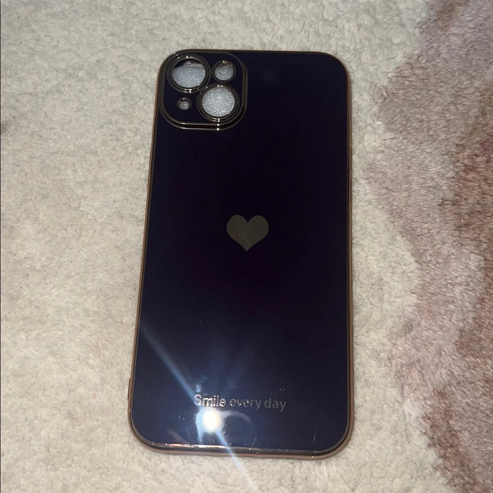 NEW iPhone 14 Plus Case Purple and Gold Heart Design